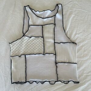 White patchwork tank top with black detailing, size XS/S